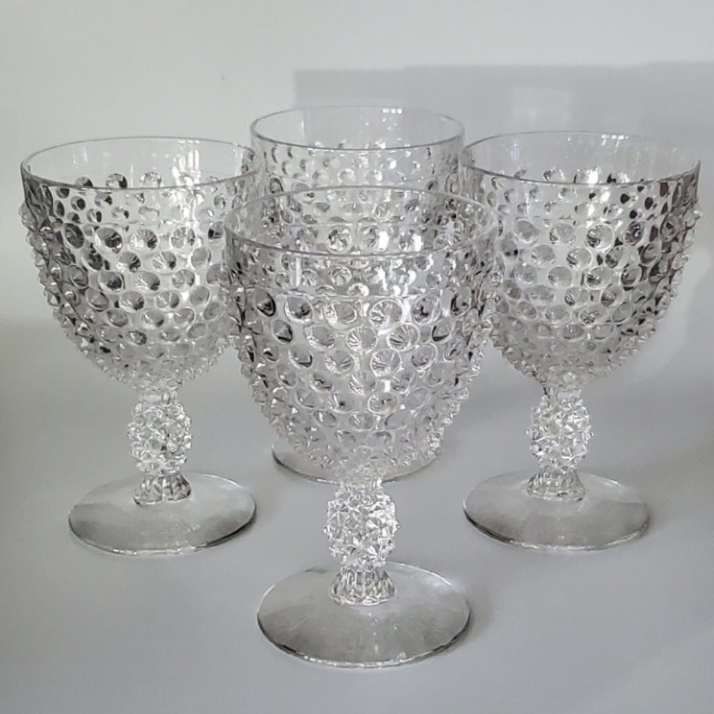 Vntg Duncan & Miller Glass (4) Hobnail Clear 10oz Goblets - Picture 4 of 16